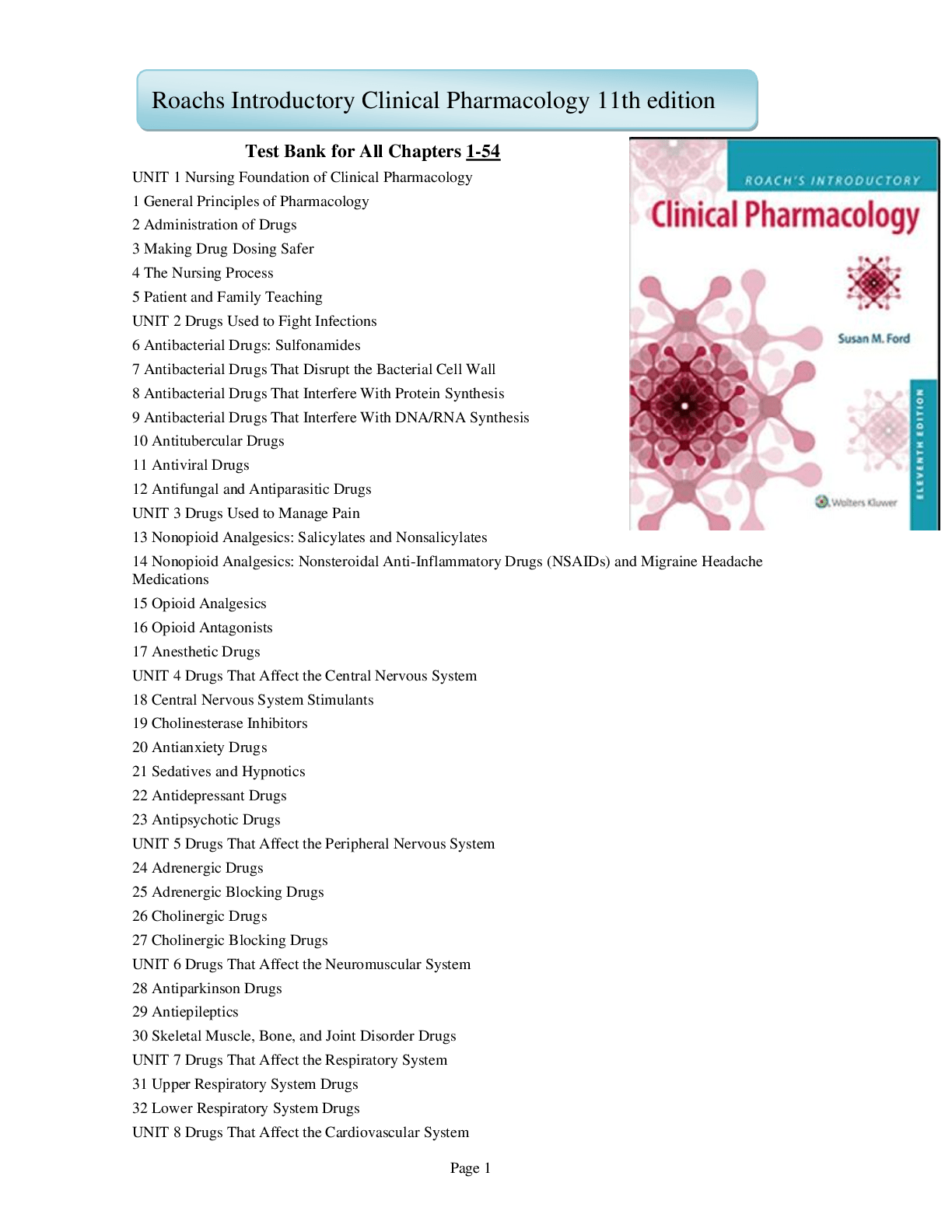 TEST BANK for Introductory Clinical Pharmacology 12th Edition by Ford